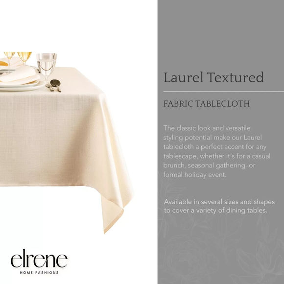 New Laurel Solid Texture Water Stain Resistant Tablecloth 60"X120" Oblong Ivory - Picture 2 of 5